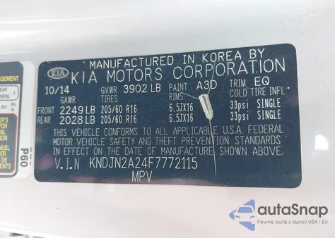 2015 Kia Soul из США, поврежденный, VIN KNDJN2A24F7772115